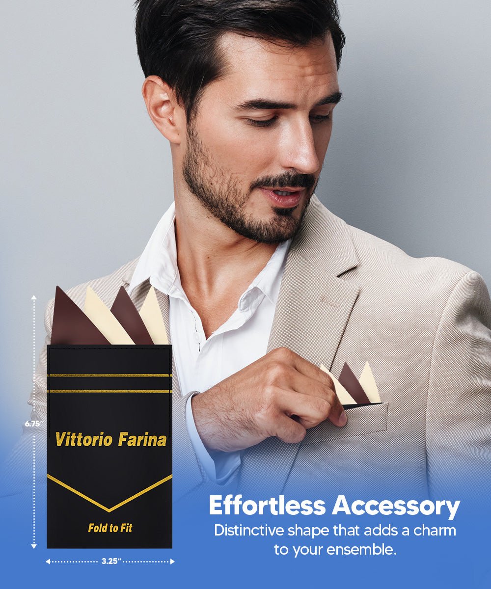 Vittorio Farina Pre - Folded Pocket Square (Two - Tone) - PS - PREFOLD_BROWN - IVORY - Classy Cufflinks