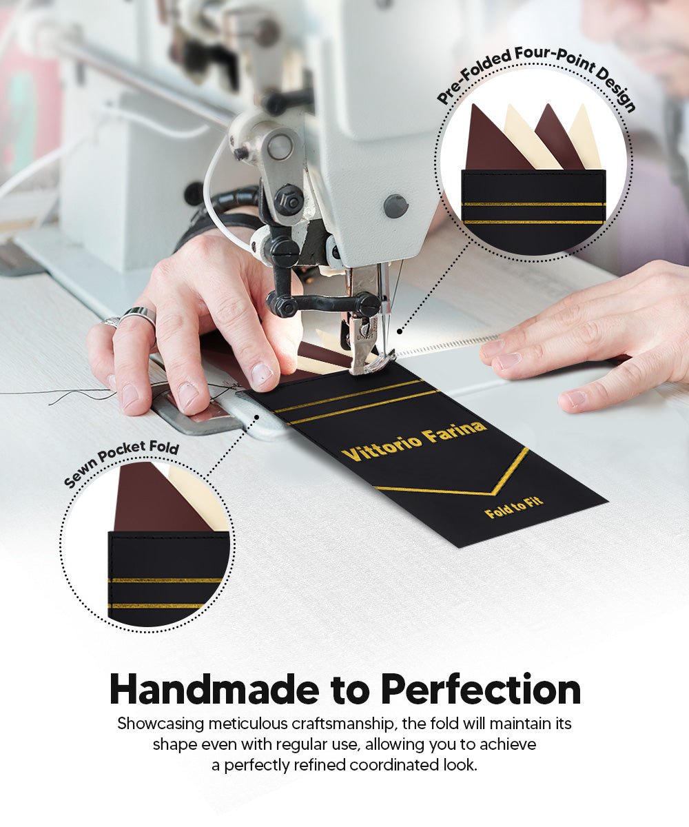 Vittorio Farina Pre - Folded Pocket Square (Two - Tone) - PS - PREFOLD_BROWN - IVORY - Classy Cufflinks