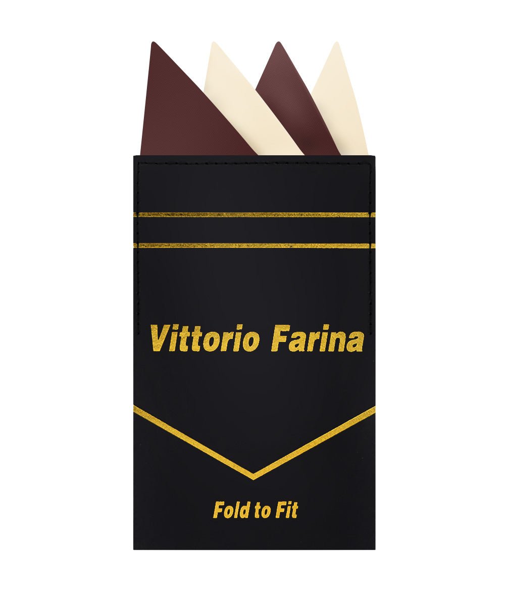 Vittorio Farina Pre - Folded Pocket Square (Two - Tone) - PS - PREFOLD_BROWN - IVORY - Classy Cufflinks