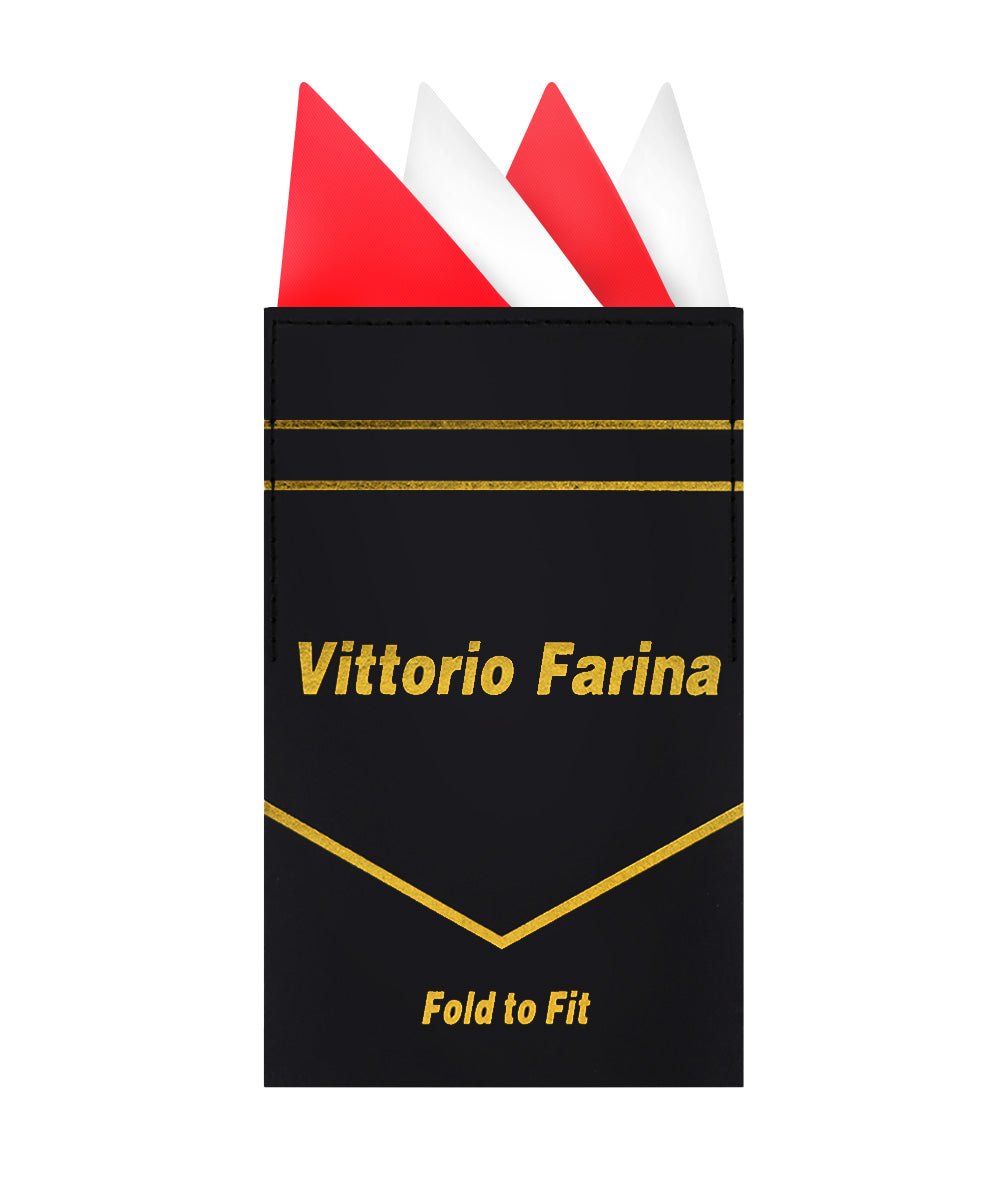 Vittorio Farina Pre - Folded Pocket Square (Two - Tone) - PS - PREFOLD_RED - WHITE - Classy Cufflinks