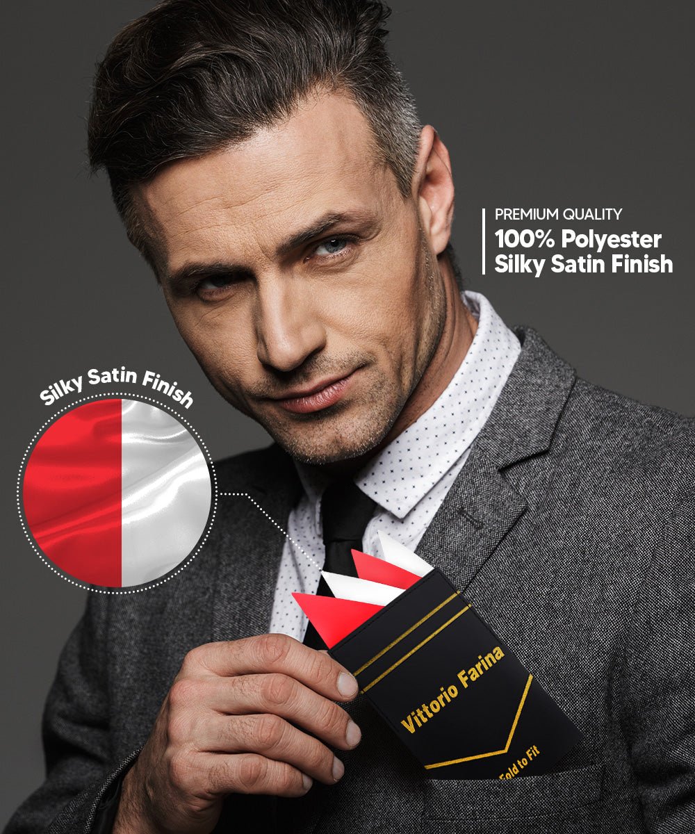 Vittorio Farina Pre - Folded Pocket Square (Two - Tone) - PS - PREFOLD_RED - WHITE - Classy Cufflinks