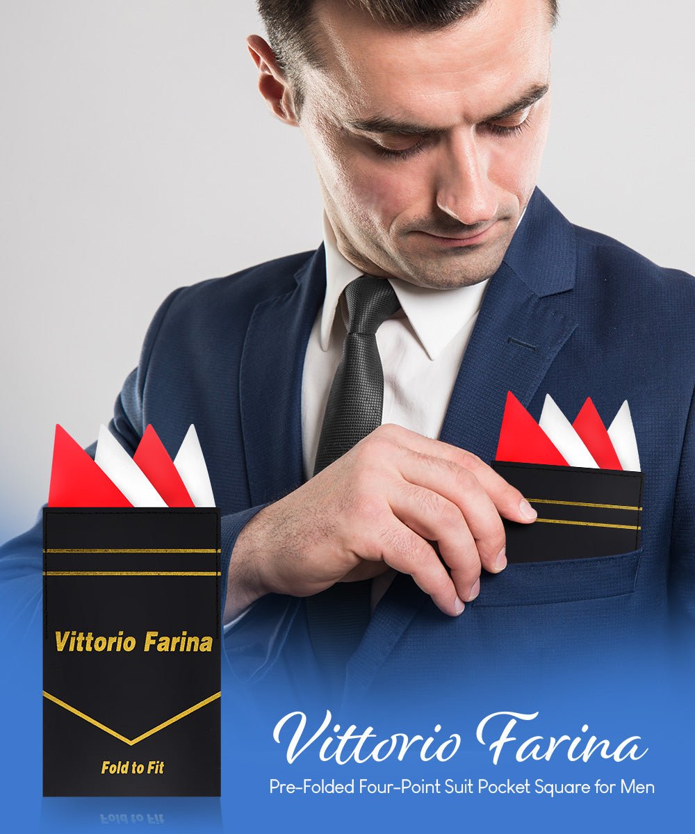 Vittorio Farina Pre - Folded Pocket Square (Two - Tone) - PS - PREFOLD_RED - WHITE - Classy Cufflinks