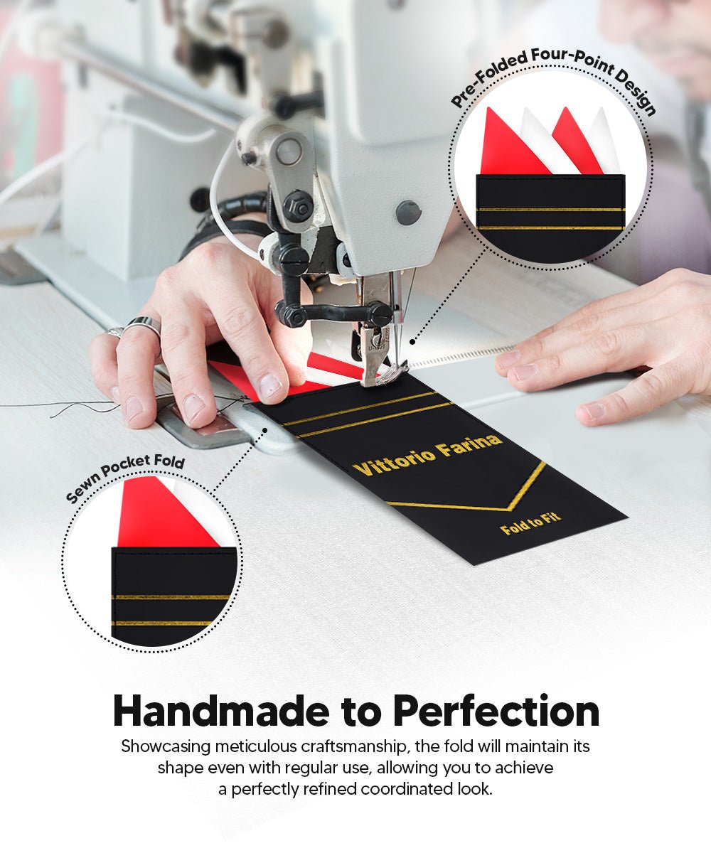 Vittorio Farina Pre - Folded Pocket Square (Two - Tone) - PS - PREFOLD_RED - WHITE - Classy Cufflinks