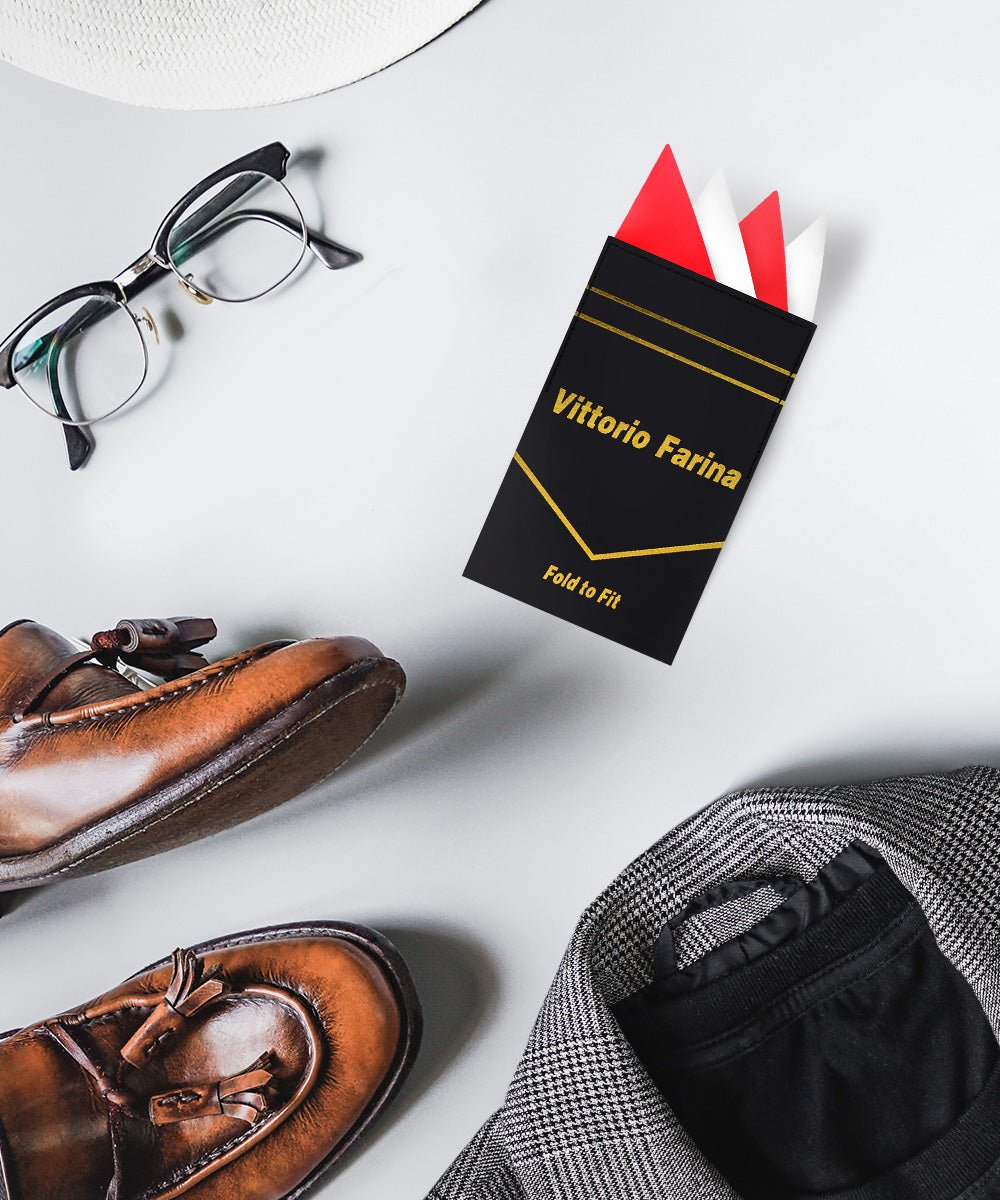 Vittorio Farina Pre - Folded Pocket Square (Two - Tone) - PS - PREFOLD_RED - WHITE - Classy Cufflinks