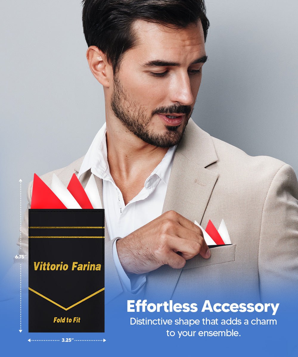 Vittorio Farina Pre - Folded Pocket Square (Two - Tone) - PS - PREFOLD_RED - WHITE - Classy Cufflinks