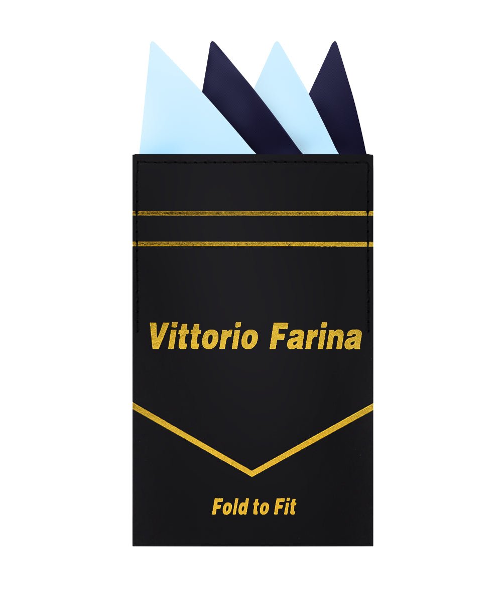 Vittorio Farina Pre - Folded Pocket Square (Two - Tone) - PS - PREFOLD_SKY - NAVY - Classy Cufflinks