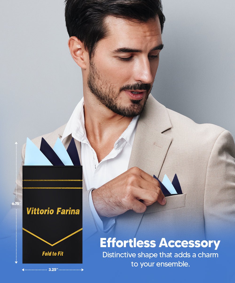 Vittorio Farina Pre - Folded Pocket Square (Two - Tone) - PS - PREFOLD_SKY - NAVY - Classy Cufflinks