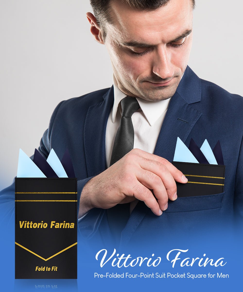 Vittorio Farina Pre - Folded Pocket Square (Two - Tone) - PS - PREFOLD_SKY - NAVY - Classy Cufflinks