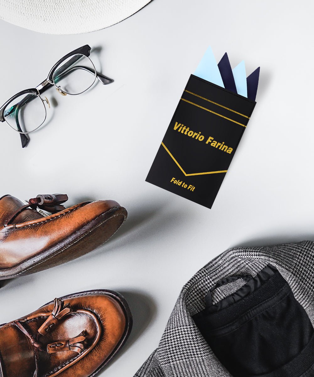 Vittorio Farina Pre - Folded Pocket Square (Two - Tone) - PS - PREFOLD_SKY - NAVY - Classy Cufflinks