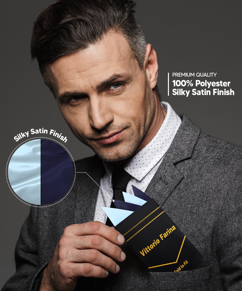 Vittorio Farina Pre - Folded Pocket Square (Two - Tone) - PS - PREFOLD_SKY - NAVY - Classy Cufflinks