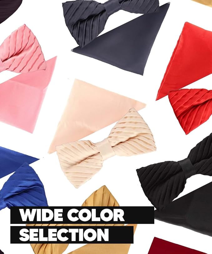 Vittorio Farina Pleated Bow Tie &amp; Pocket Square - rbh - 010 - Classy Cufflinks