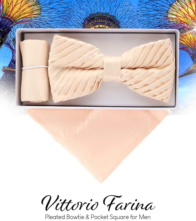 Vittorio Farina Pleated Bow Tie &amp; Pocket Square - rbh - 09 - Classy Cufflinks