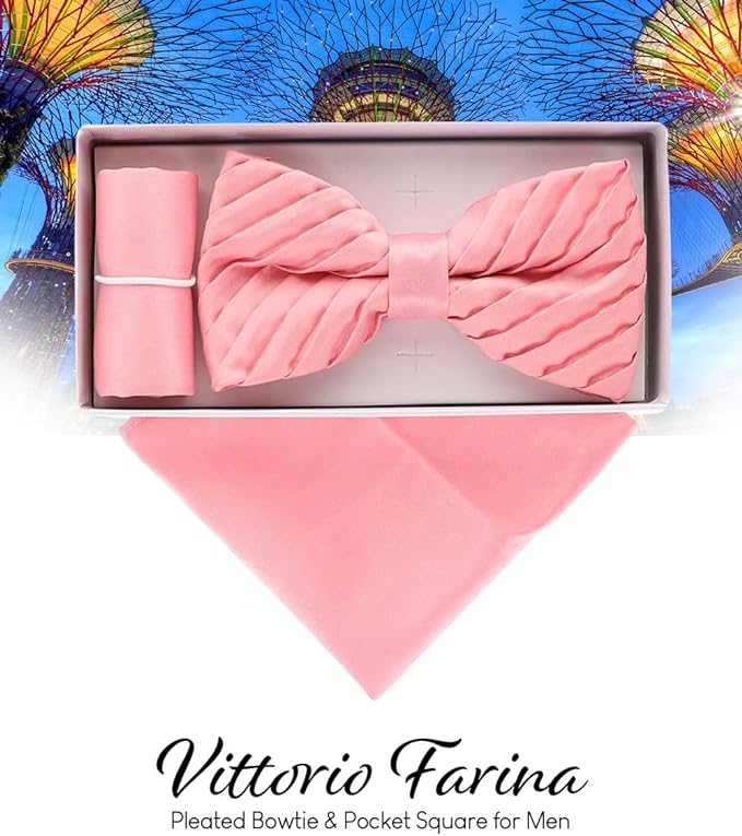 Vittorio Farina Pleated Bow Tie &amp; Pocket Square - rbh - 09 - Classy Cufflinks