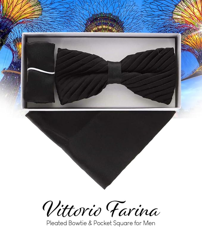 Vittorio Farina Pleated Bow Tie &amp; Pocket Square - rbh - 09 - Classy Cufflinks