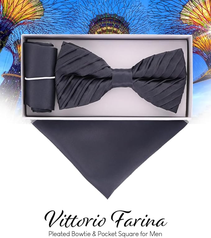 Vittorio Farina Pleated Bow Tie &amp; Pocket Square - rbh - 09 - Classy Cufflinks