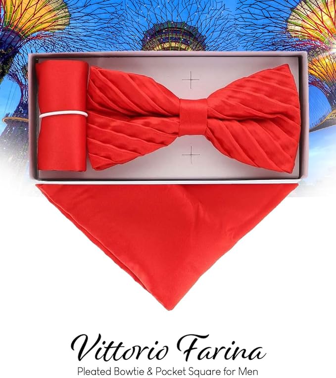 Vittorio Farina Pleated Bow Tie &amp; Pocket Square - rbh - 09 - Classy Cufflinks