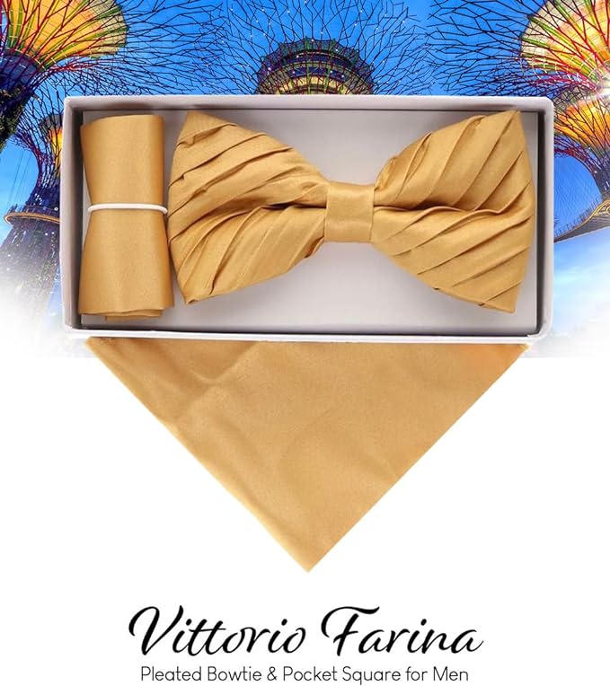 Vittorio Farina Pleated Bow Tie &amp; Pocket Square - rbh - 09 - Classy Cufflinks