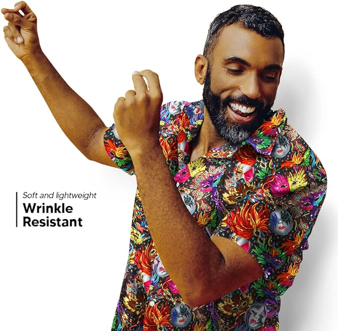 Vittorio Farina Vibrant Colorful Party Mask Print Mardi Gras Button Down Collar shirt - shirt_mardi_Mardi #0_S - Classy Cufflinks