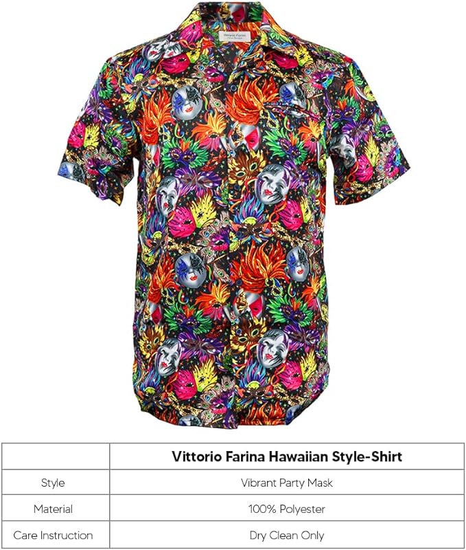 Vittorio Farina Vibrant Colorful Party Mask Print Mardi Gras Button Down Collar shirt - shirt_mardi_Mardi #0_S - Classy Cufflinks