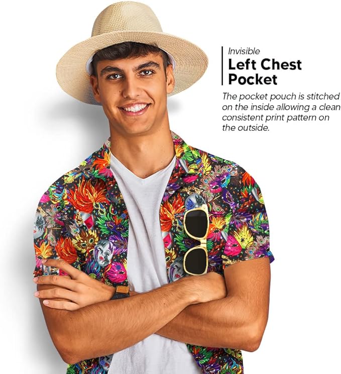 Vittorio Farina Vibrant Colorful Party Mask Print Mardi Gras Button Down Collar shirt - shirt_mardi_Mardi #0_S - Classy Cufflinks