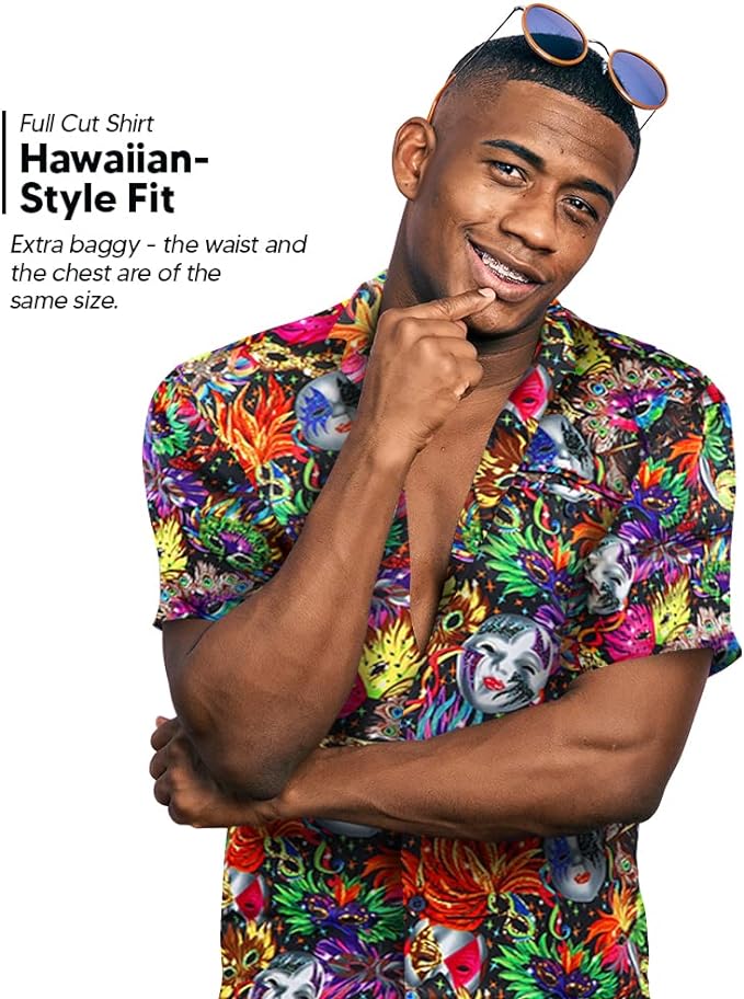 Vittorio Farina Vibrant Colorful Party Mask Print Mardi Gras Button Down Collar shirt - shirt_mardi_Mardi #0_S - Classy Cufflinks