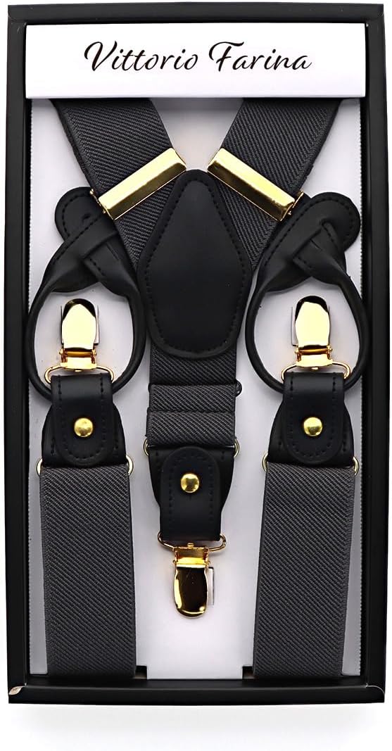 Vittorio Farina Men's Vibrant Colorful Convertible Suspender - SUSP-CONV-GC_CHARCOAL - Classy Cufflinks