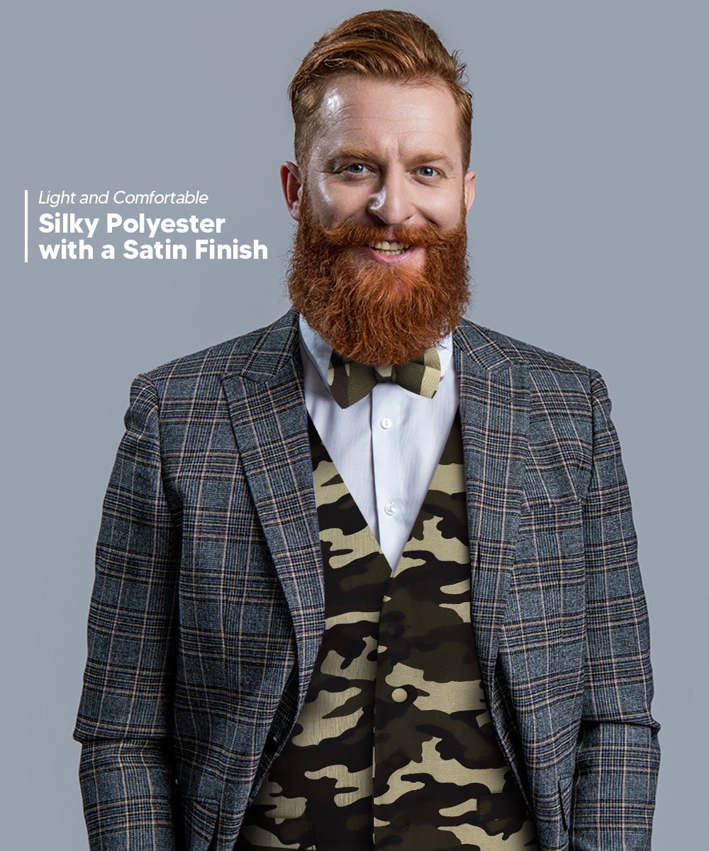 Vittorio Farina Kente Vest &amp; Bow Tie - vest_kente_BB_camo_S - Classy Cufflinks