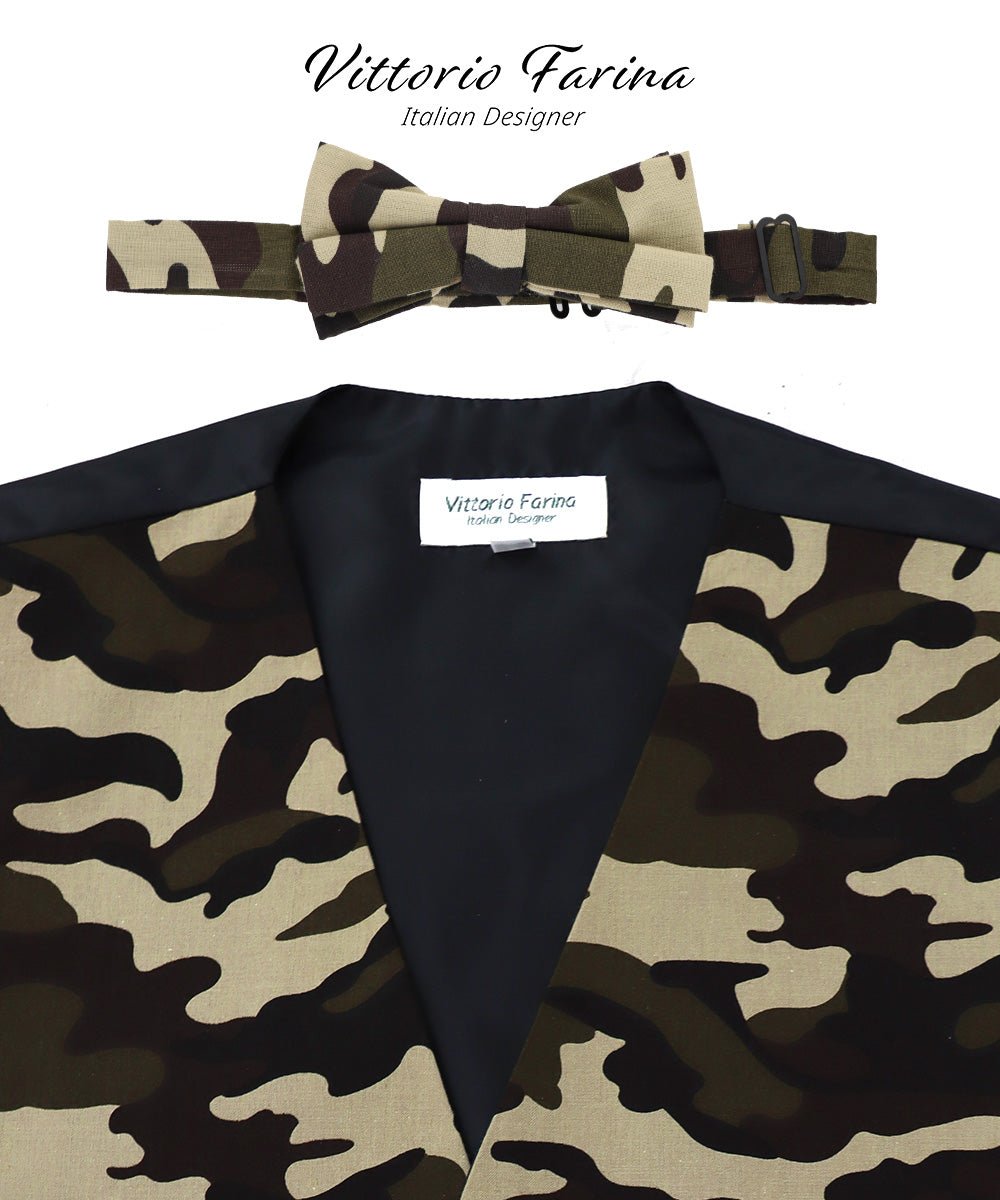 Vittorio Farina Kente Vest &amp; Bow Tie - vest_kente_BB_camo_S - Classy Cufflinks