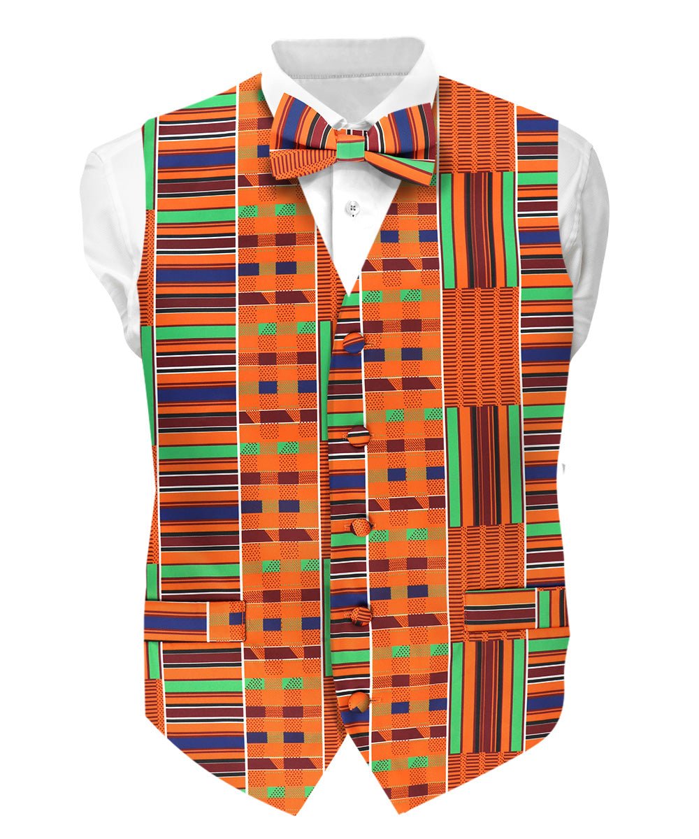 Vittorio Farina Kente Vest &amp; Bow Tie - vest_kente_BB_Kente #1_S - Classy Cufflinks