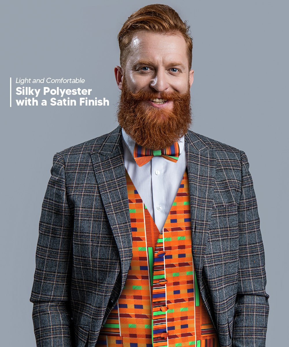 Vittorio Farina Kente Vest &amp; Bow Tie - vest_kente_BB_Kente #1_S - Classy Cufflinks