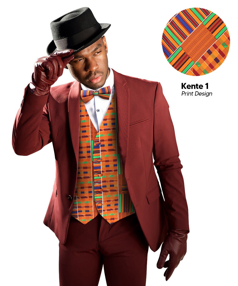 Vittorio Farina Kente Vest &amp; Bow Tie - vest_kente_BB_Kente #1_S - Classy Cufflinks