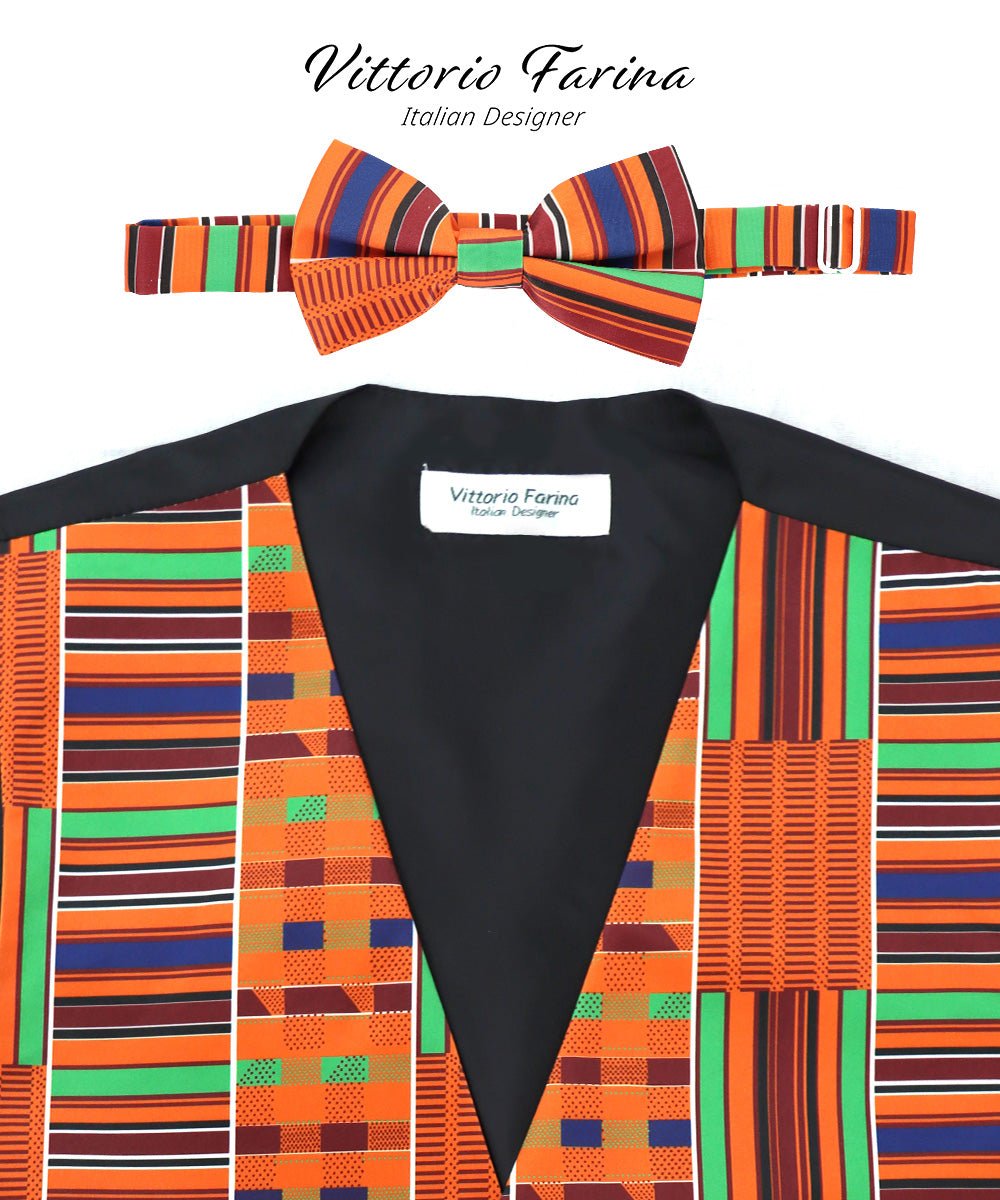 Vittorio Farina Kente Vest &amp; Bow Tie - vest_kente_BB_Kente #1_S - Classy Cufflinks