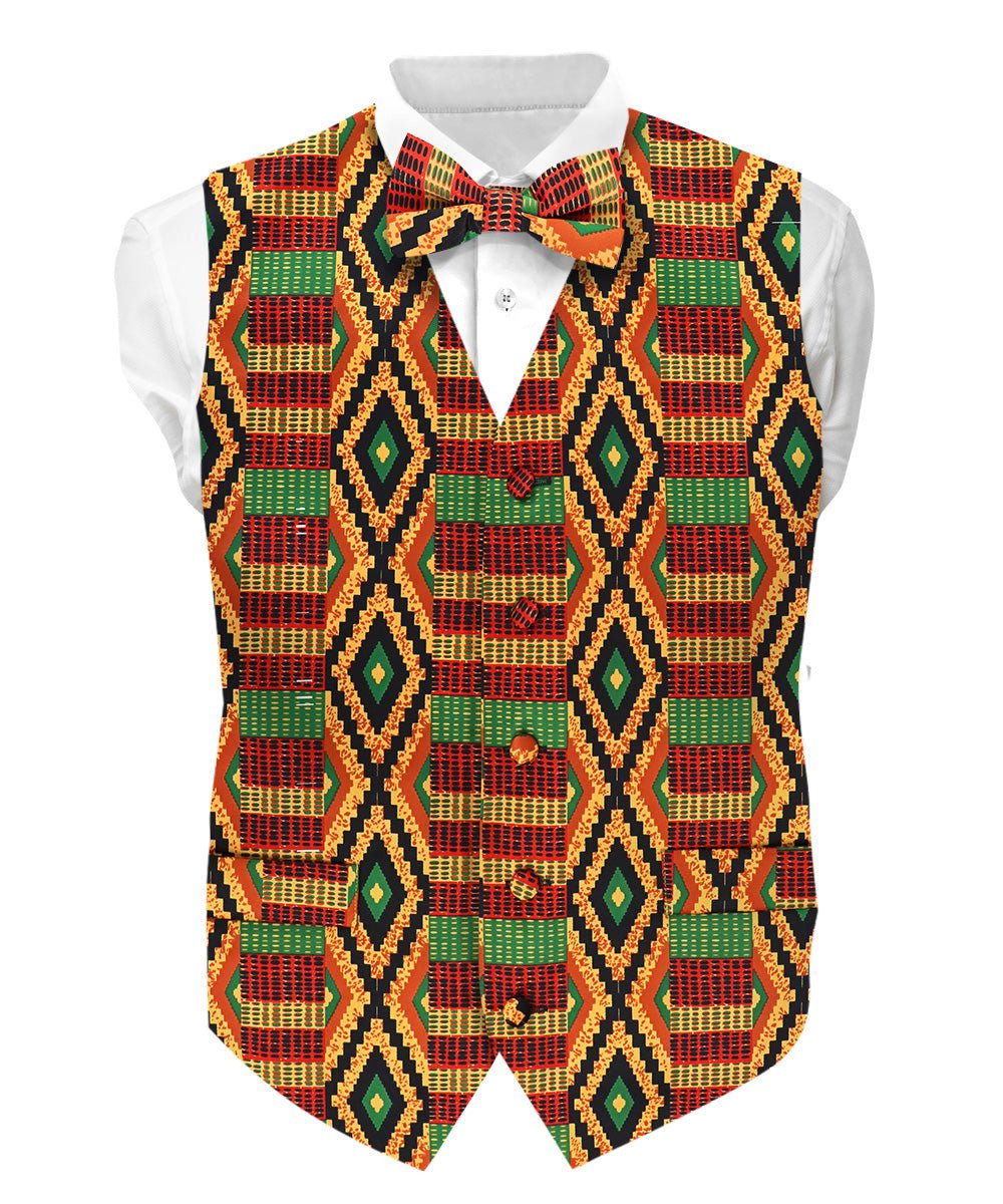Vittorio Farina Kente Vest &amp; Bow Tie - vest_kente_BB_Kente #2_S - Classy Cufflinks