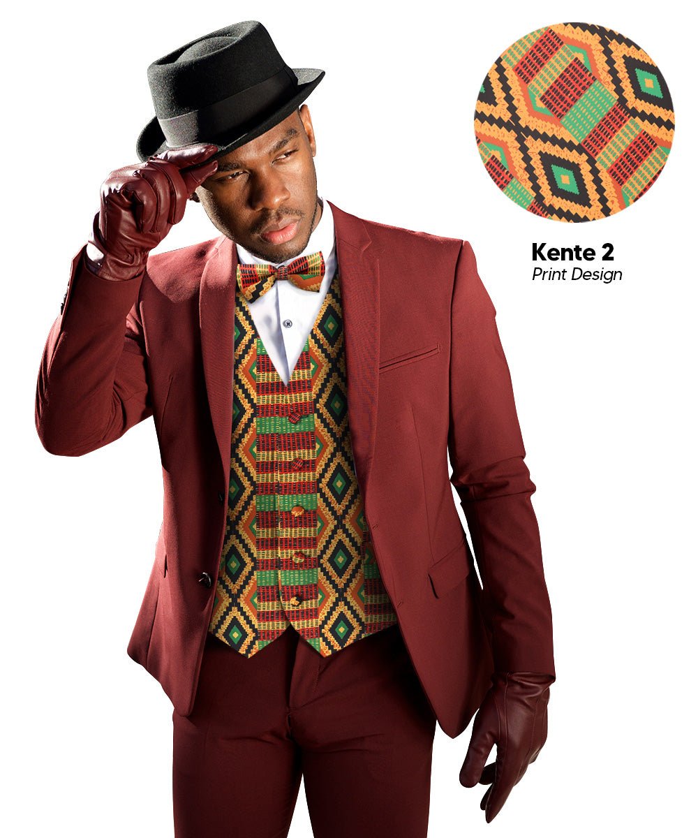 Vittorio Farina Kente Vest &amp; Bow Tie - vest_kente_BB_Kente #2_S - Classy Cufflinks