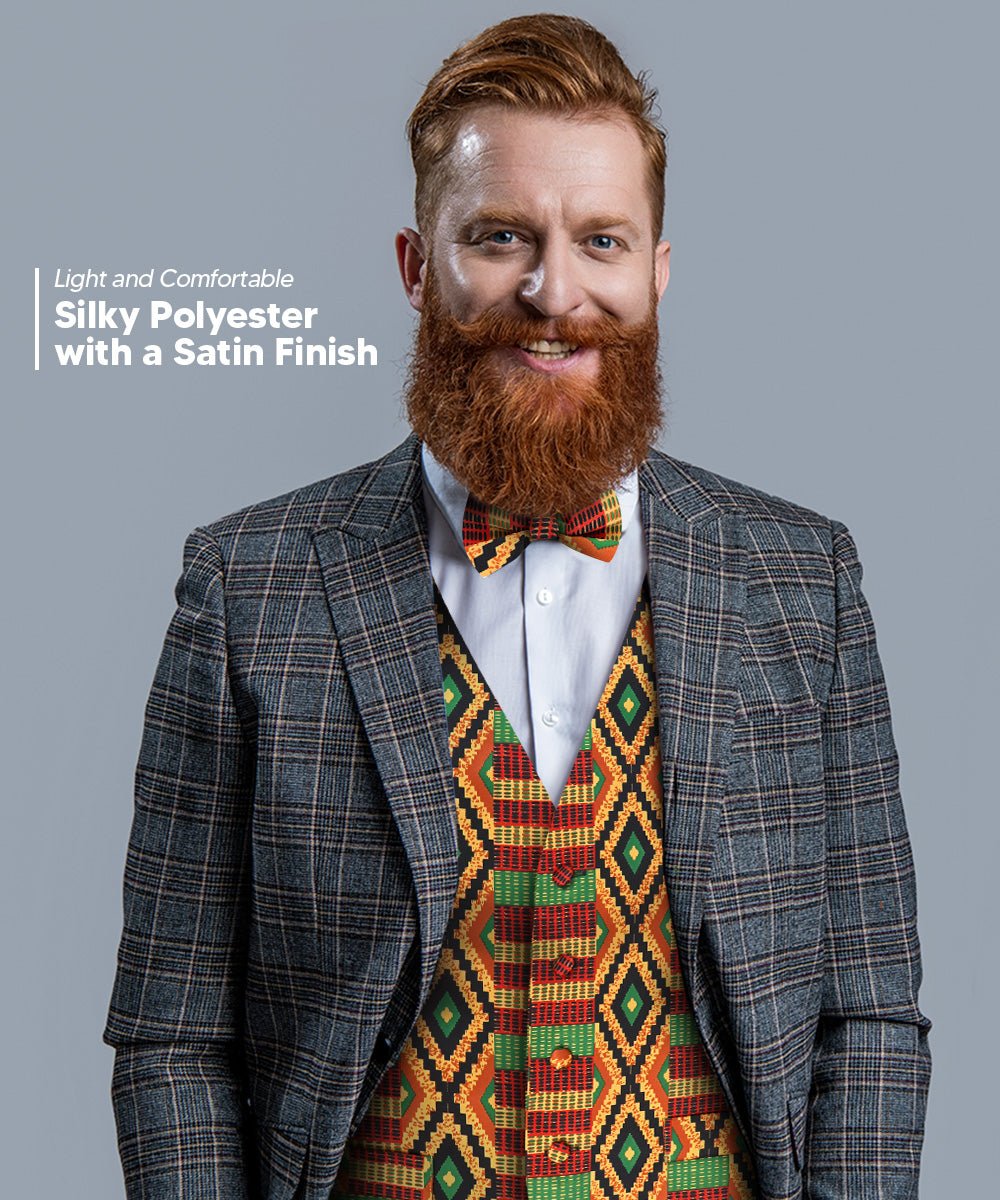 Vittorio Farina Kente Vest &amp; Bow Tie - vest_kente_BB_Kente #2_S - Classy Cufflinks