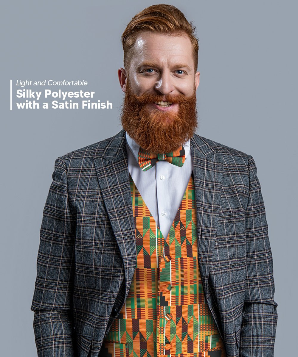 Vittorio Farina Kente Vest &amp; Bow Tie - vest_kente_BB_Kente #3_S - Classy Cufflinks