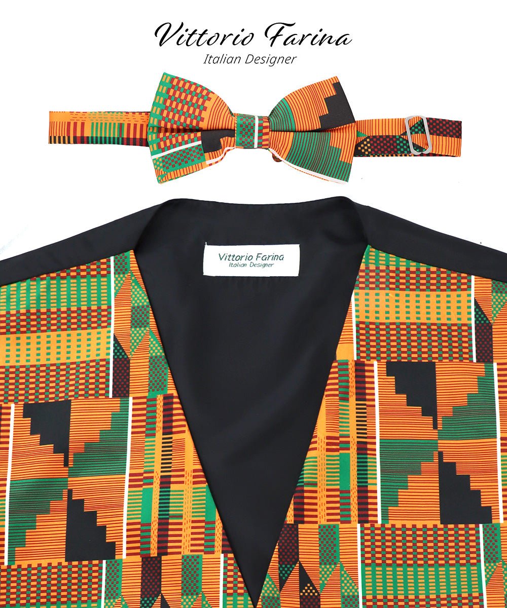 Vittorio Farina Kente Vest &amp; Bow Tie - vest_kente_BB_Kente #3_S - Classy Cufflinks