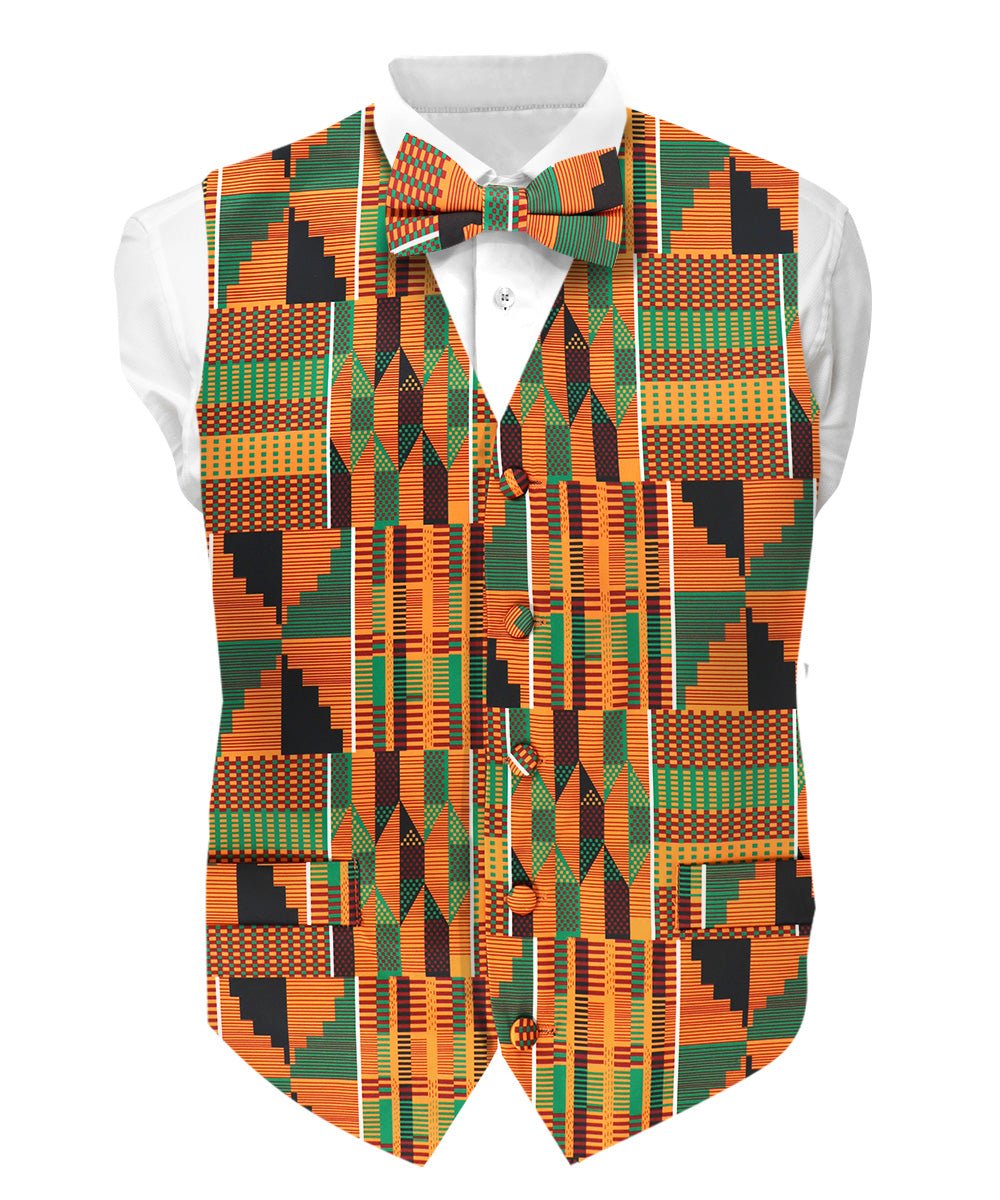 Vittorio Farina Kente Vest &amp; Bow Tie - vest_kente_BB_Kente #3_S - Classy Cufflinks