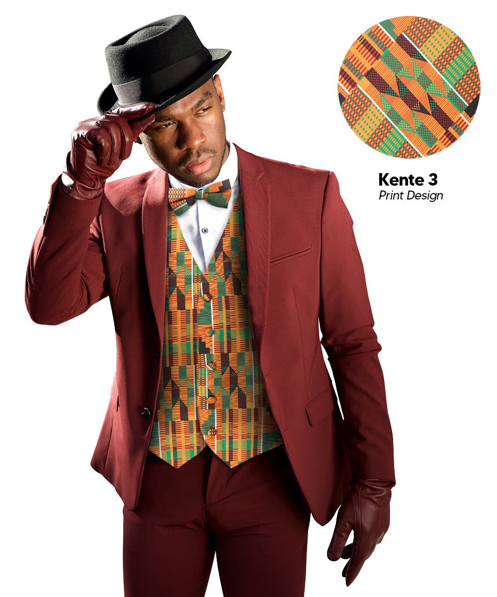 Vittorio Farina Kente Vest &amp; Bow Tie - vest_kente_BB_Kente #3_S - Classy Cufflinks