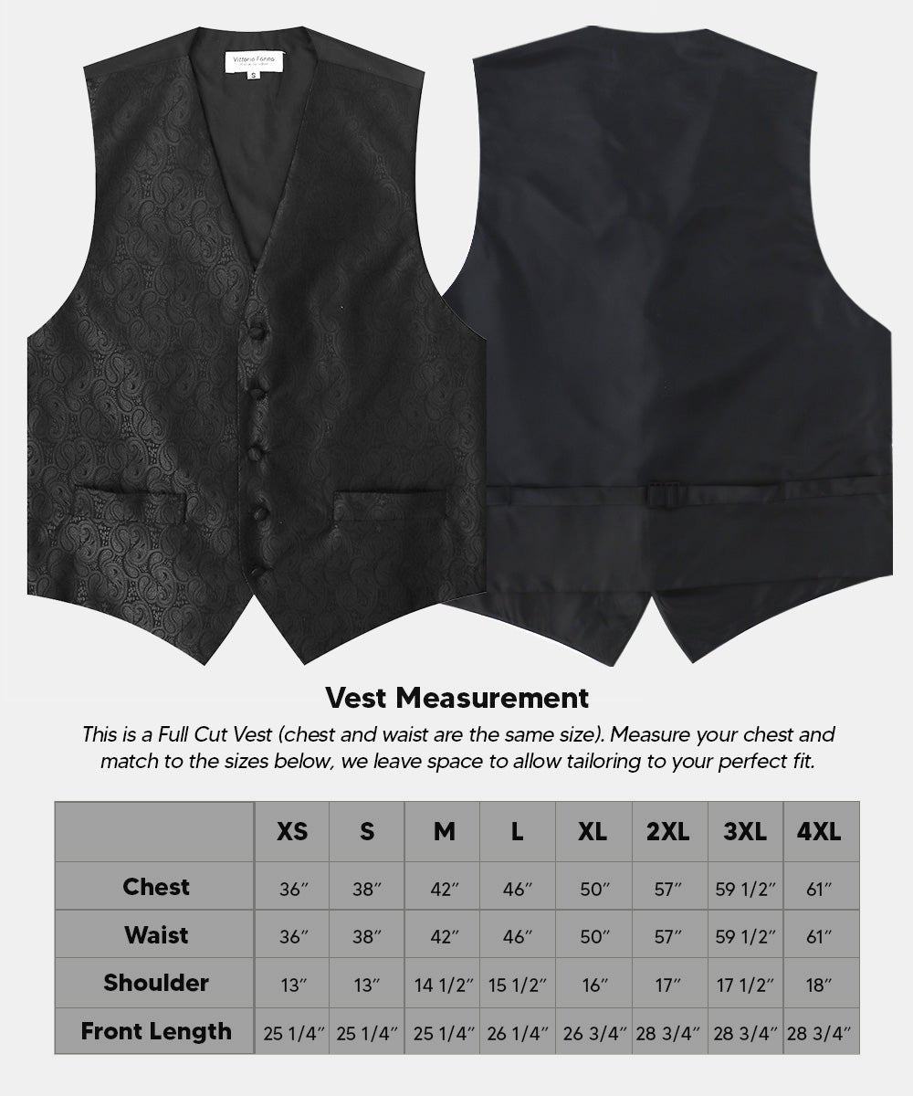 Vittorio Farina Men's Woven Paisley Vest, Necktie, Bow Tie and Pocket Square Set (Black Back) - vest_paisley_BB_black_XS - Classy Cufflinks