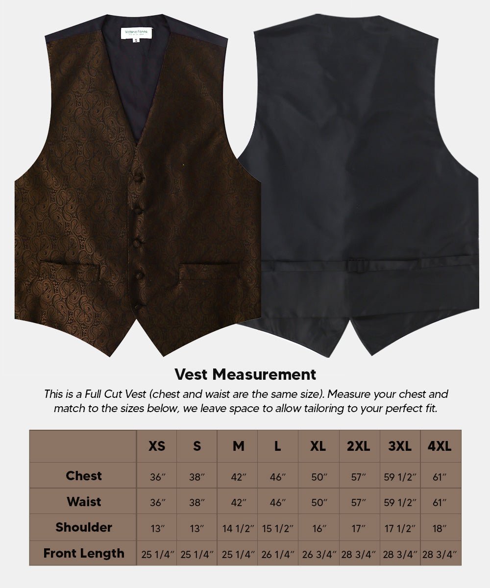 Vittorio Farina Men's Woven Paisley Vest, Necktie, Bow Tie and Pocket Square Set (Black Back) - vest_paisley_BB_brown_XS - Classy Cufflinks