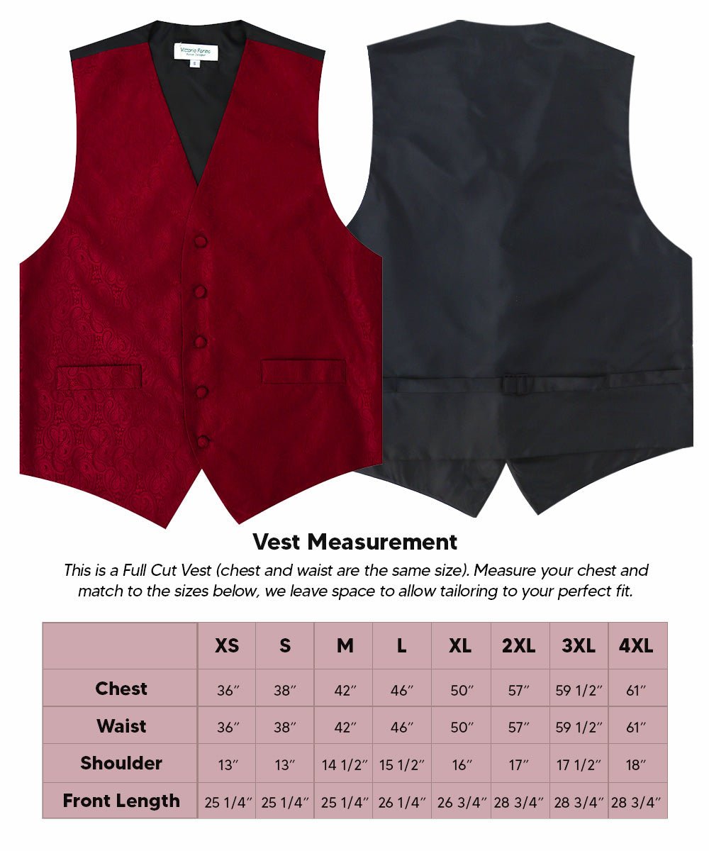 Vittorio Farina Men's Woven Paisley Vest, Necktie, Bow Tie and Pocket Square Set (Black Back) - vest_paisley_BB_burgundy_XS - Classy Cufflinks