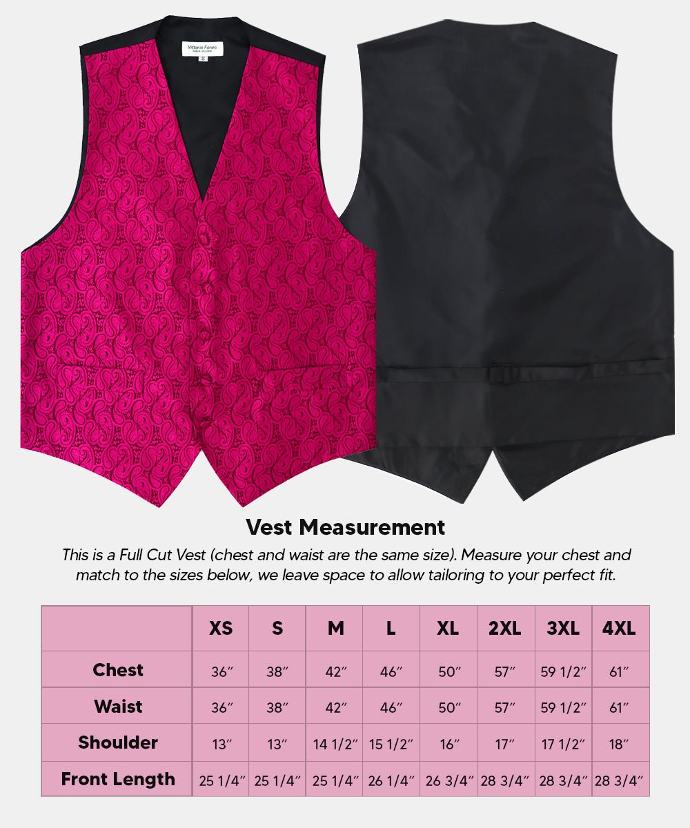 Vittorio Farina Men's Woven Paisley Vest, Necktie, Bow Tie and Pocket Square Set (Black Back) - vest_paisley_BB_hotpink_XS - Classy Cufflinks