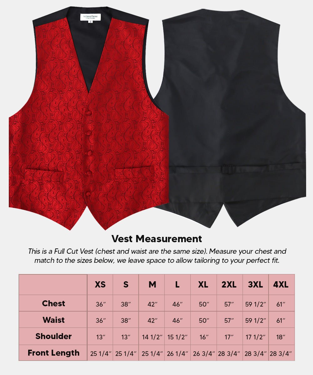 Vittorio Farina Men's Woven Paisley Vest, Necktie, Bow Tie and Pocket Square Set (Black Back) - vest_paisley_BB_red_XS - Classy Cufflinks