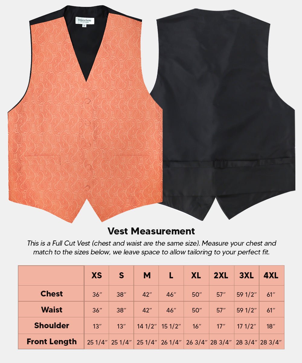 Vittorio Farina Men's Woven Paisley Vest, Necktie, Bow Tie and Pocket Square Set (Black Back) - vest_paisley_BB_rosegold_XS - Classy Cufflinks