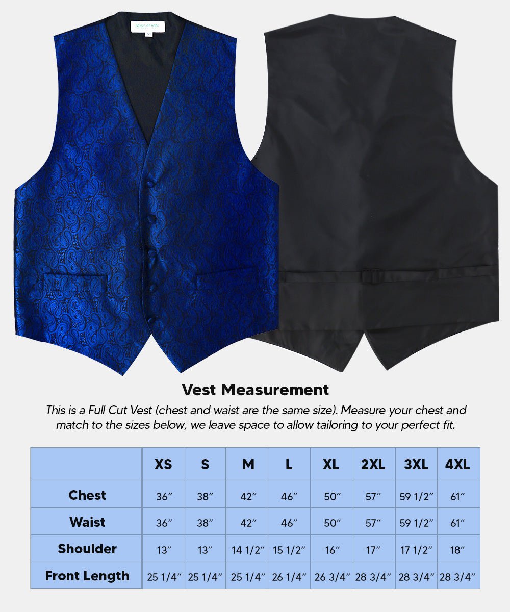 Vittorio Farina Men's Woven Paisley Vest, Necktie, Bow Tie and Pocket Square Set (Black Back) - vest_paisley_BB_royal_XS - Classy Cufflinks