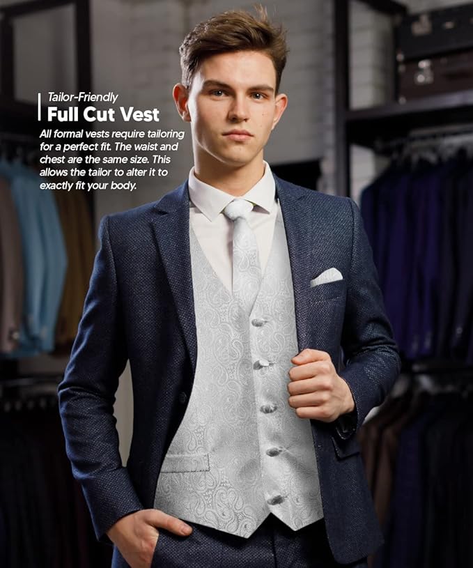 Vittorio Farina Paisley Vest Set (White Back) Var. 02 (Pink-Yellow) - vest_paisley_WB_pink_XS - Classy Cufflinks