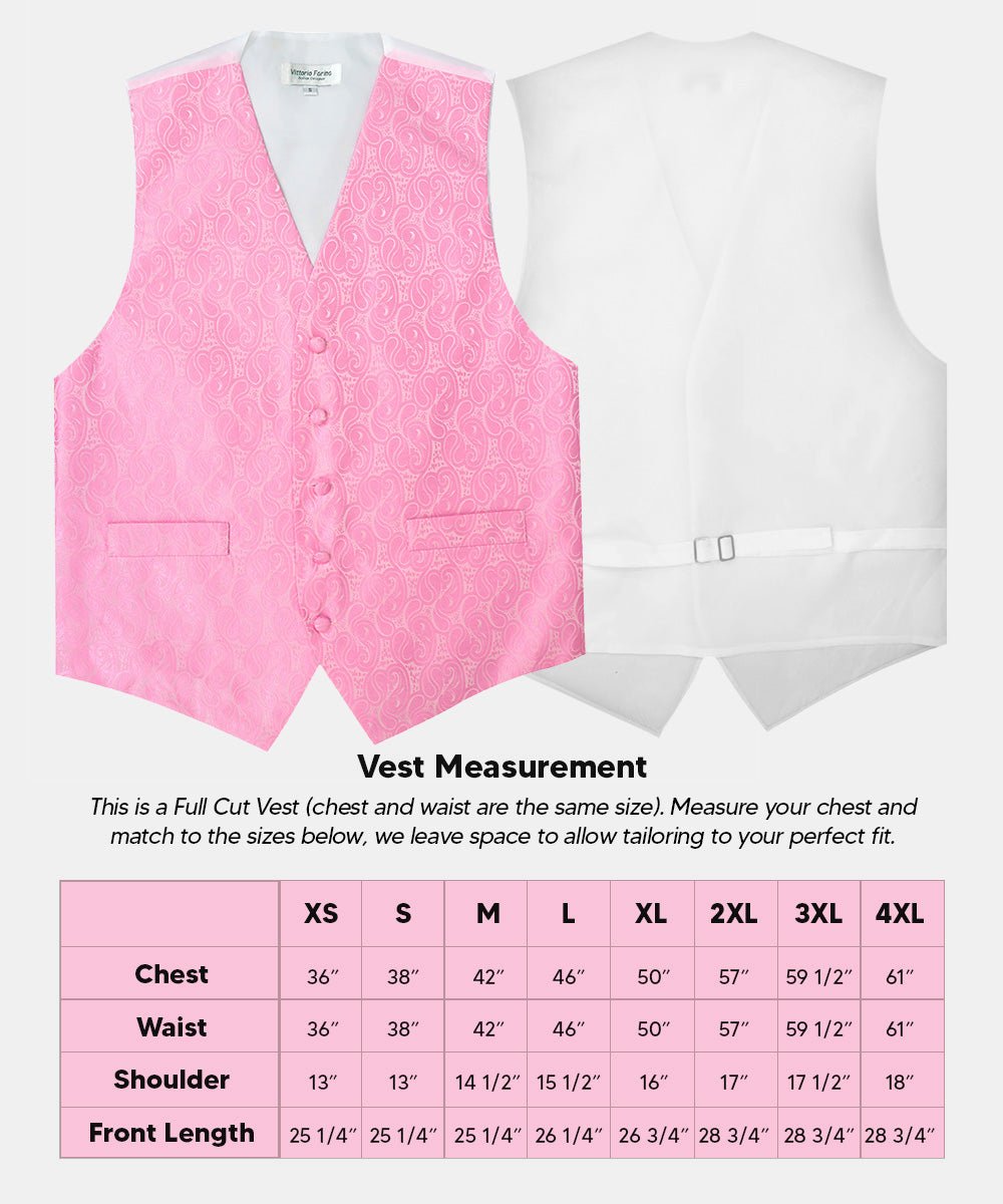 Vittorio Farina Men's Woven Paisley Vest, Necktie, Bow Tie and Pocket Square Set (White Back) - vest_paisley_WB_pink_XS - Classy Cufflinks