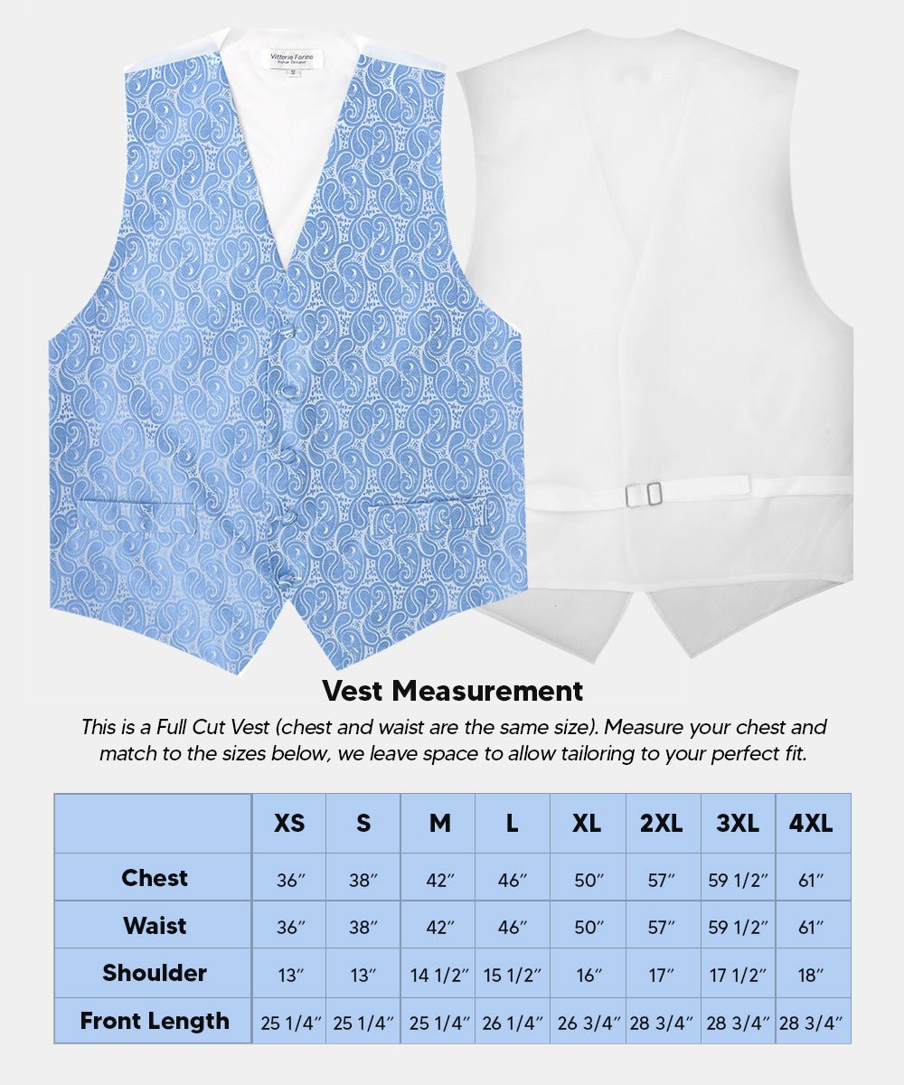 Vittorio Farina Men's Woven Paisley Vest, Necktie, Bow Tie and Pocket Square Set (White Back) - vest_paisley_WB_sky_XS - Classy Cufflinks