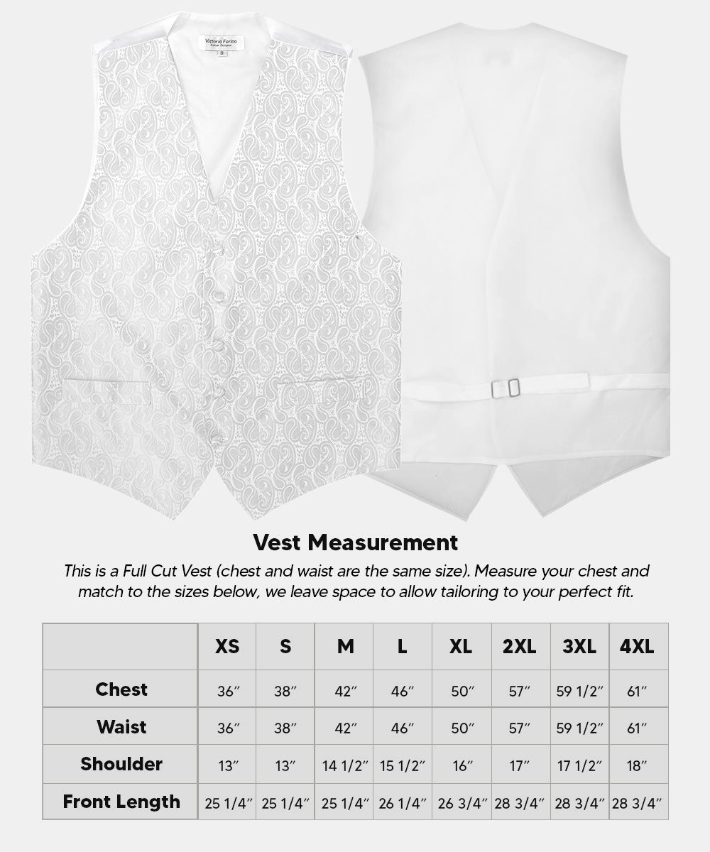 Vittorio Farina Men's Woven Paisley Vest, Necktie, Bow Tie and Pocket Square Set (White Back) - vest_paisley_WB_white_XS - Classy Cufflinks